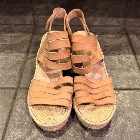 Eileen Fisher Shoes - Eileen Fisher Tan Leather Strappy Espadrille Wedge Sandals